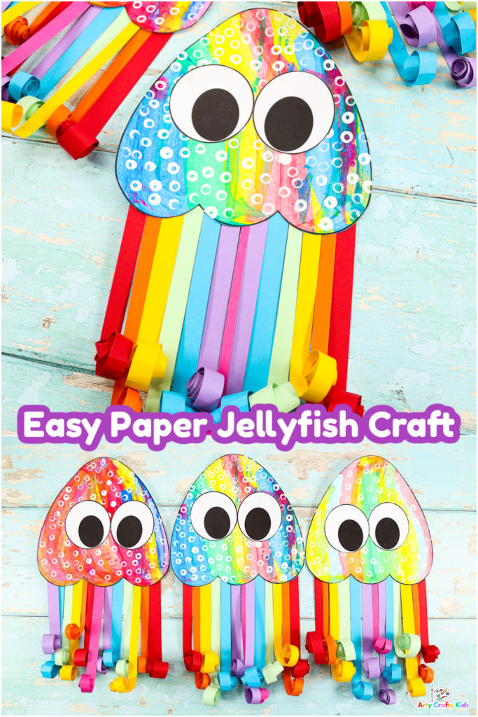 Easy Paper Jellyfish Craft for kids to make this Summer! A super fun and easy ocean themed craft for kids, complete with a Jellyfish Template!