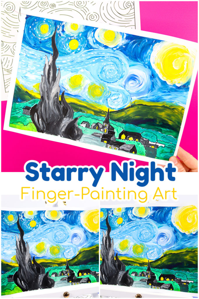 This finger-painting Starry Night art, inspired by Van Gogh is a fun and tactile art project for children, who will explore the key elements of Van Gogh's use of color, movement and texture through touch.