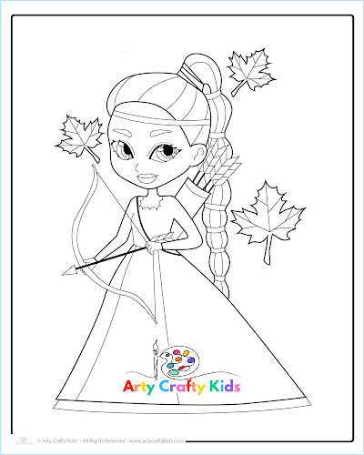 This coloring page is casting Miranda vibes as she poses with her bow and arrow.