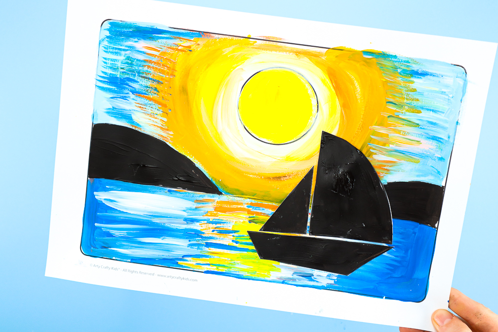 Are you looking for a fun and easy art project for the kids this Summer? Complete with sailboat silhouettes and seascape templates, this sailboat silhouette art project is sure to be a hit with the kids!