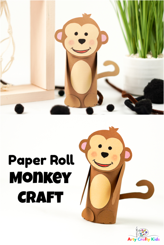 Looking for a fun and easy animal craft for jungle topic or letter "M" theme? check out our easy Paper Roll Monkey Craft for kids to make!  A perfect craft for preschoolers and young children.