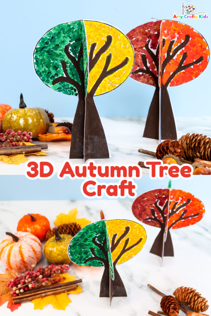 Create a gorgeous 3D Paper Autumn Tree Craft with changing Fall Leaves to help teach children all about the color change that occurs in Autumn.