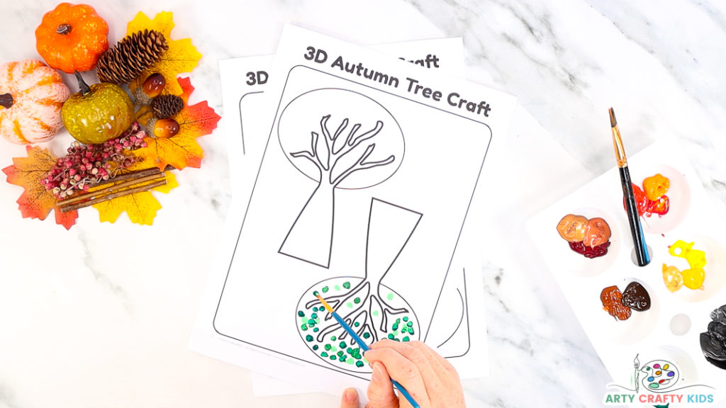 Step 1: Color in the 3D Paper Autumn Tree Craft Template