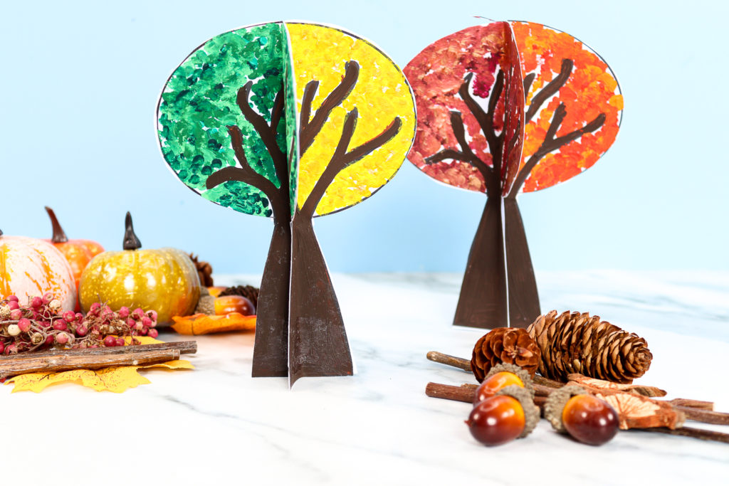 Create a gorgeous 3D Paper Autumn Tree Craft with changing Fall Leaves to help teach children all about the color change that occurs in Autumn.