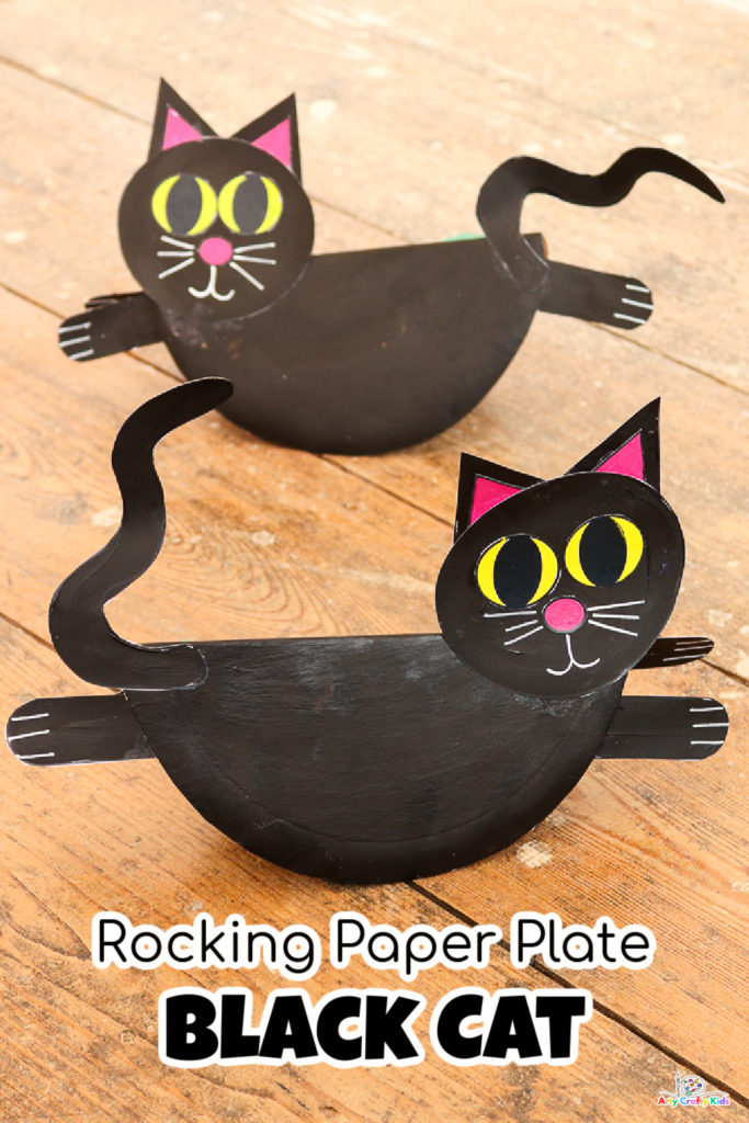 This rocking paper plate black cat craft is super fun and easy to make; complete with a printable template for use at home or within the classroom. 

This is a lovely Halloween craft that can be paired with A Room on a Broom.