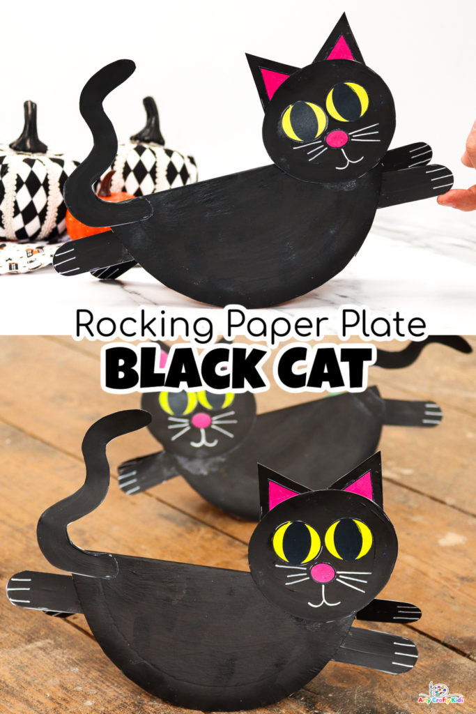 This rocking paper plate black cat craft is super fun and easy to make; complete with a printable template for use at home or within the classroom. 

This is a lovely Halloween craft that can be paired with A Room on a Broom.