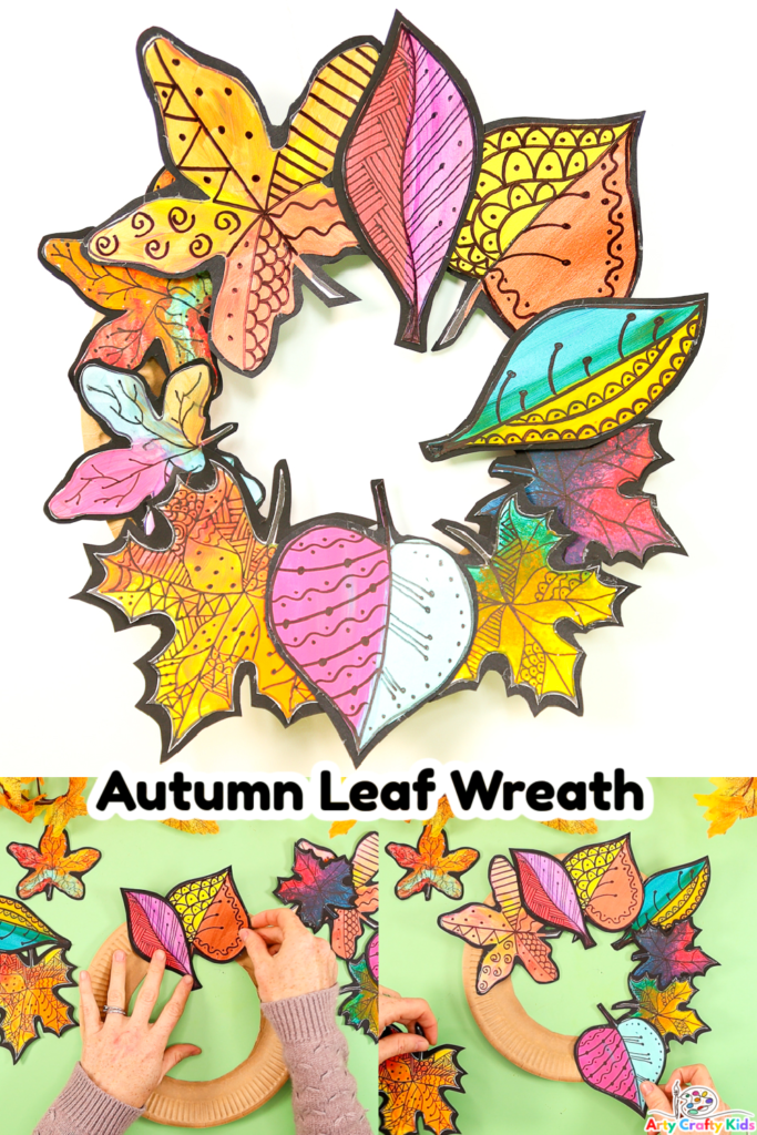 Combine art and craft to create a gorgeous Autumn Paper Leaf Wreath with your Arty Crafty Kids this fall.

This lovely Autumn wreath can be decorated with leaves designed by your children; capturing their creativity for color blending and creation, doodling - offering an insight into how they interpret the natural world.