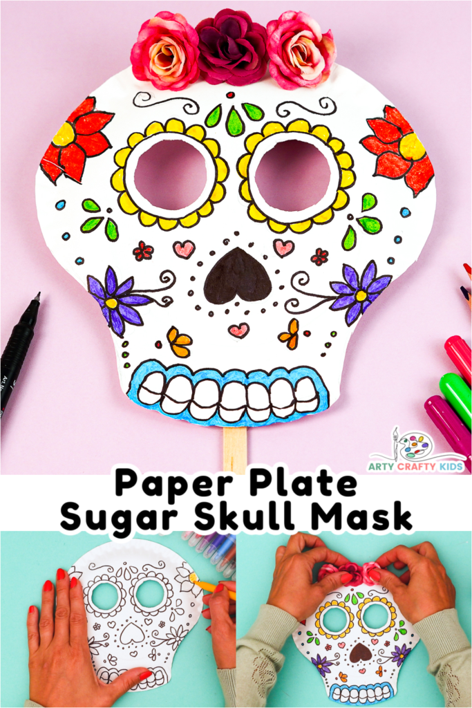 Create a simple paper plate sugar skull with the kids to celebrate and learn about The Day of the Dead celebration.