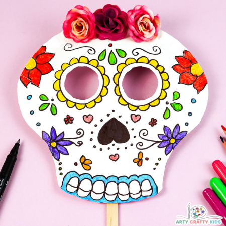 Create a simple paper plate sugar skull with the kids to celebrate and learn about The Day of the Dead celebration.