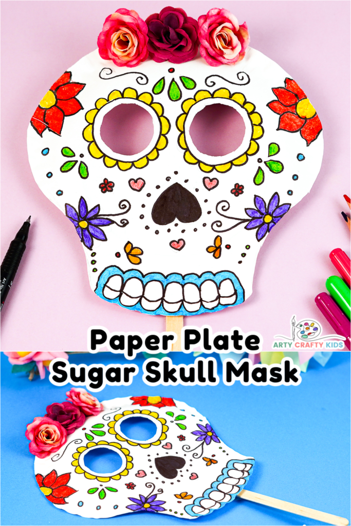 Create a simple paper plate sugar skull with the kids to celebrate and learn about The Day of the Dead celebration.