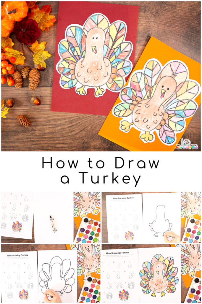 Learn how to draw a turkey with our easy to follow step-by-step tutorial! This is a lovely activity to enjoy with your children during the Thanksgiving festivities at home or within the classroom.

Our turkey is drawn with a series of simple rounded shapes, repeated over and over to establish a sense of flow within the drawing process.