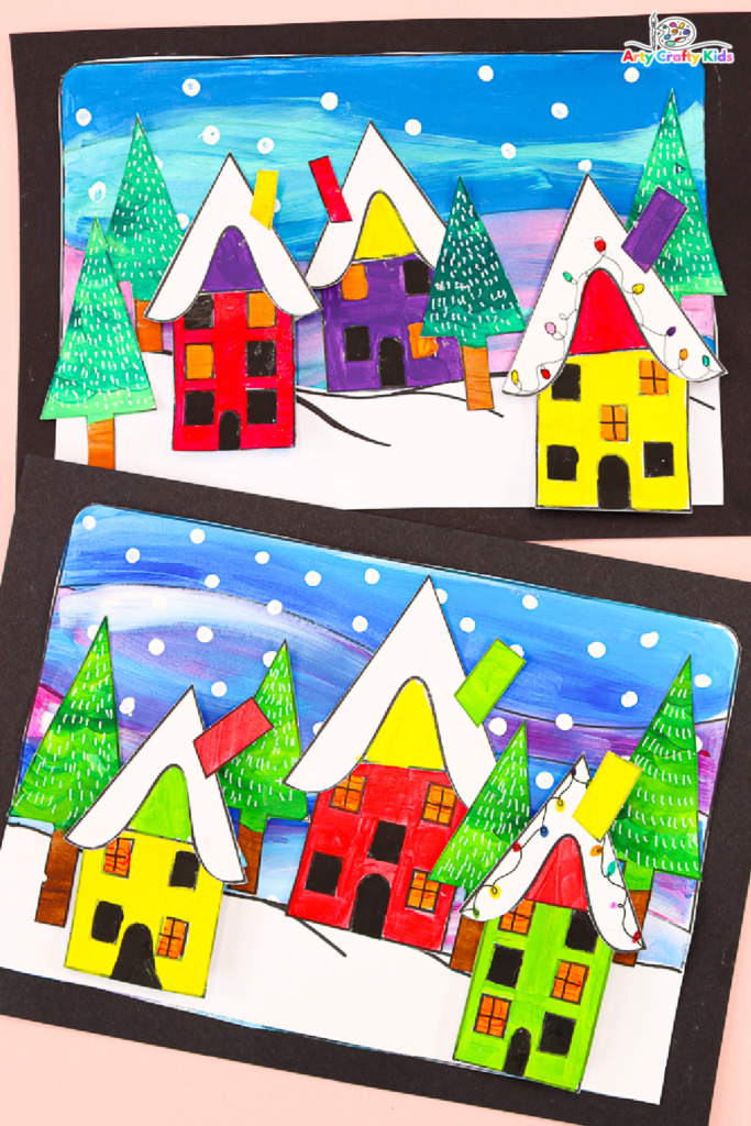 Get creative with the kids this Winter and have a go at making this Snowy Winter Wonderland art and craft idea! 

This is a fun and dynamic wintery project that encourages kids' to experiment with color, printing, doodling, cutting, sticking and 3D effects to create a gorgeous winter landscape.