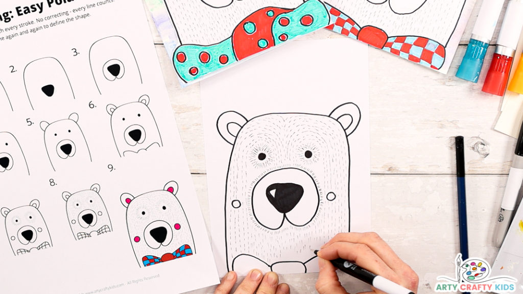 Step 7: Frame the Polar Bear's features with little black lines