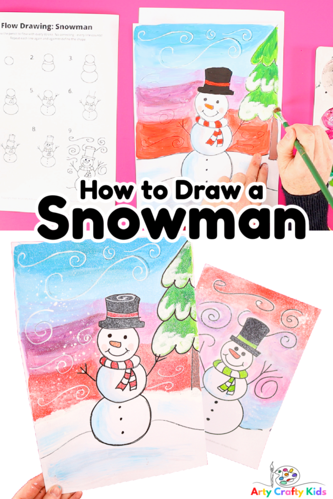 Create an adorable Wintery Snowman Drawing by following our step-by-step How to Draw a Snowman tutorial.