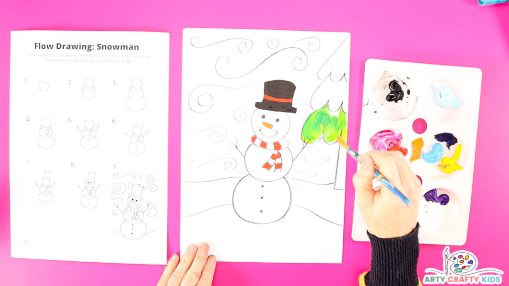 Step 8: Paint the Snowman and Experiment with Blending Colors
