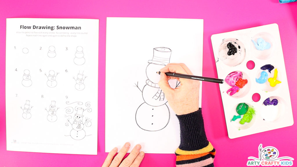 Step 5: Draw the Snowman's Hat and Buttons