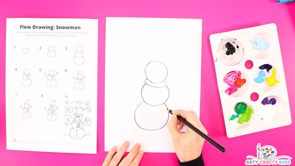 Step 3: Draw a third round circle to complete the snowman shape