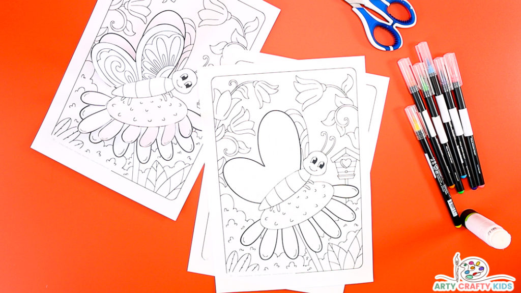 Image showing the printable cartoon-style butterfly coloring page.