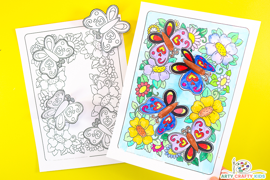 Welcome Spring with a super easy and gorgeous butterfly craft! These 3D butterfly coloring pages feature simple 3D elements for kids to color and stick.