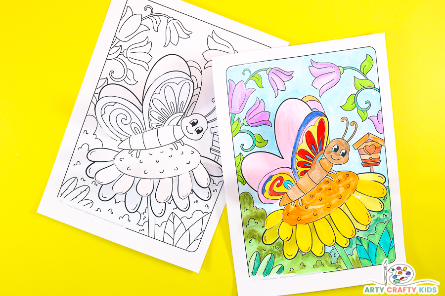 Welcome Spring with a super easy and gorgeous butterfly craft! These 3D butterfly coloring pages feature simple 3D elements for kids to color and stick.