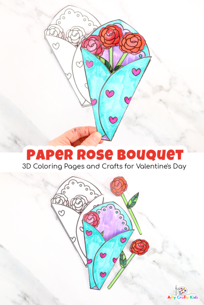 3D Valentine's Coloring Pages and Crafts - 3D Paper Flower Bouquet Coloring Page