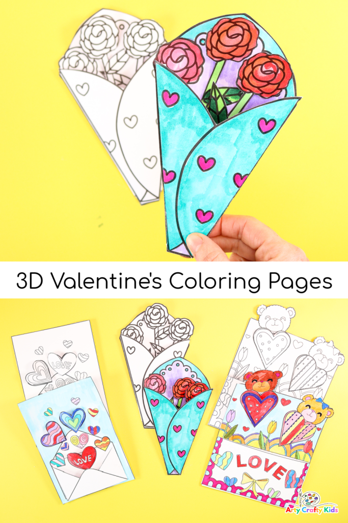 It's the season of love and friendship, and to celebrate we have designed 3 gorgeous 3D Valentine's Day Coloring Pages and Crafts for your kids to enjoy!
