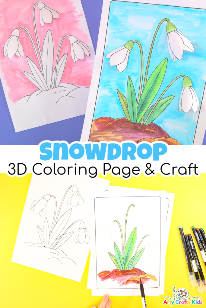 Our 3D snowdrop coloring page and craft includes a FREE printable template for you to share with your Arty Crafty Kids either at home or within the classroom.