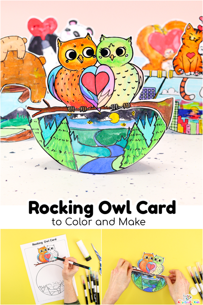 Coloring meets craft to create this lovely Rocking Owl Valentine's Day Card - the perfect way to tell a special someone "Owl Always Love You!" 

Hand-drawn and exclusively designed, this adorable DIY Valentine's Day Card can be creatively colored in by children and adults alike, and is ideal for a mindful moment at home or within the classroom. 

Low prep in nature, all your children will need think about is how they'll color in the design, which lends itself to exploring different mediums and experimenting with blending, shading and texturizing.