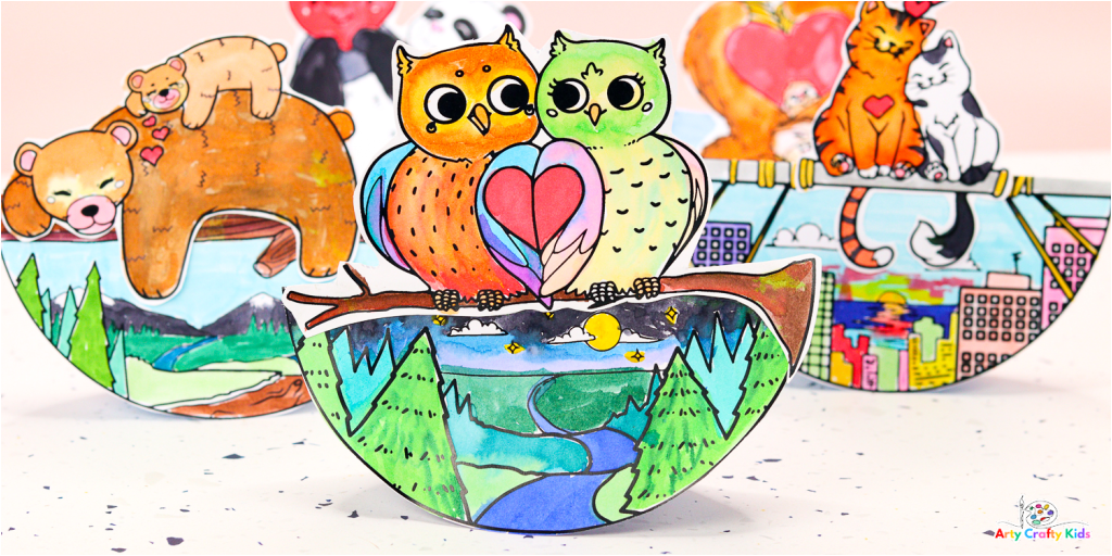 Coloring meets craft to create this lovely Rocking Owl Valentine's Day Card - the perfect way to tell a special someone "Owl Always Love You!" 

Hand-drawn and exclusively designed, this adorable DIY Valentine's Day Card can be creatively colored in by children and adults alike, and is ideal for a mindful moment at home or within the classroom. 

Low prep in nature, all your children will need think about is how they'll color in the design, which lends itself to exploring different mediums and experimenting with blending, shading and texturizing.