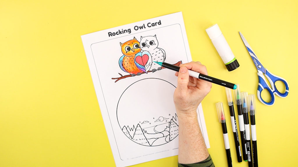 Color in the Rocking Owl Card template