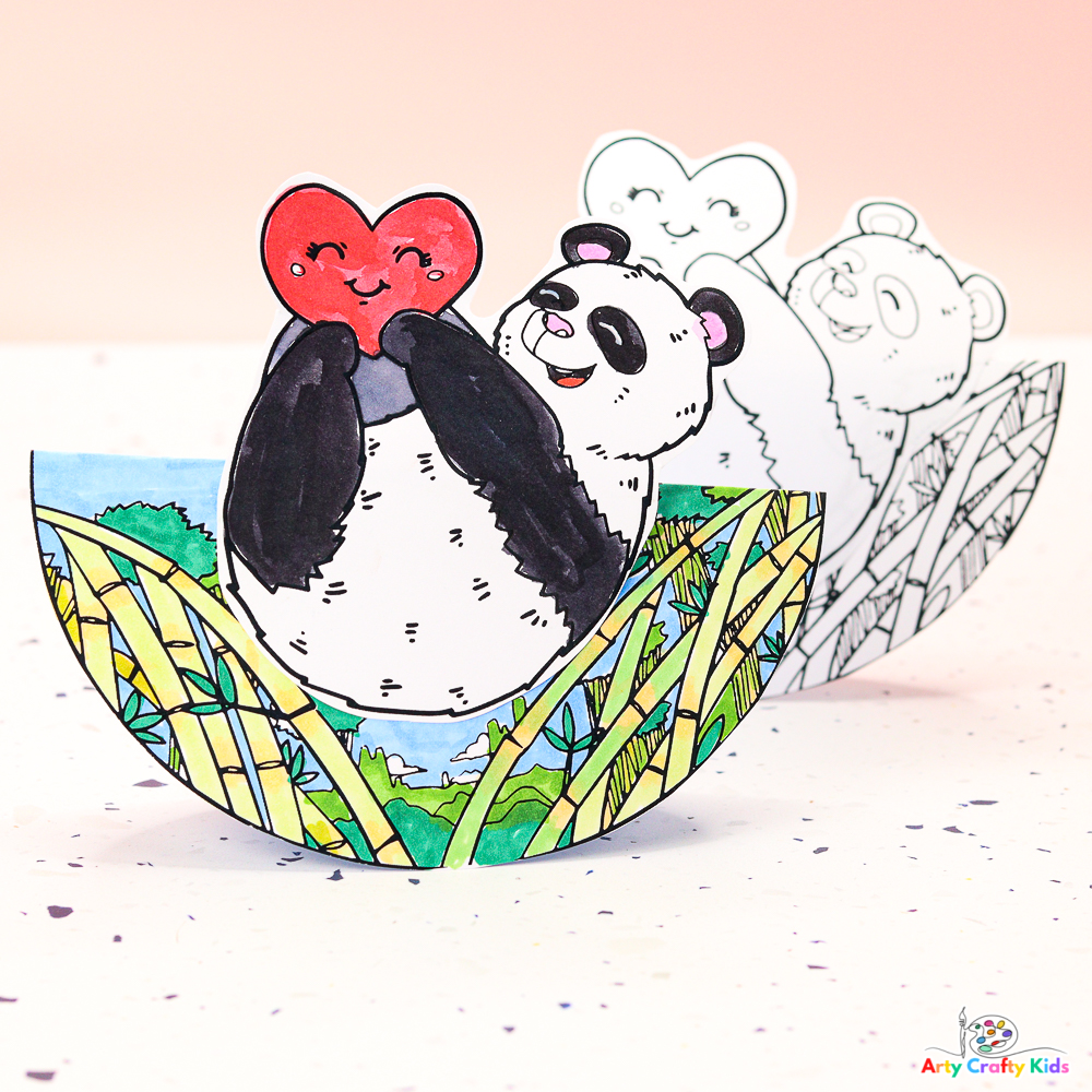 Rocking Panda Coloring Valentines's Day