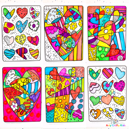 Romero Britto Heart Art for Kids with PrintableTemplates