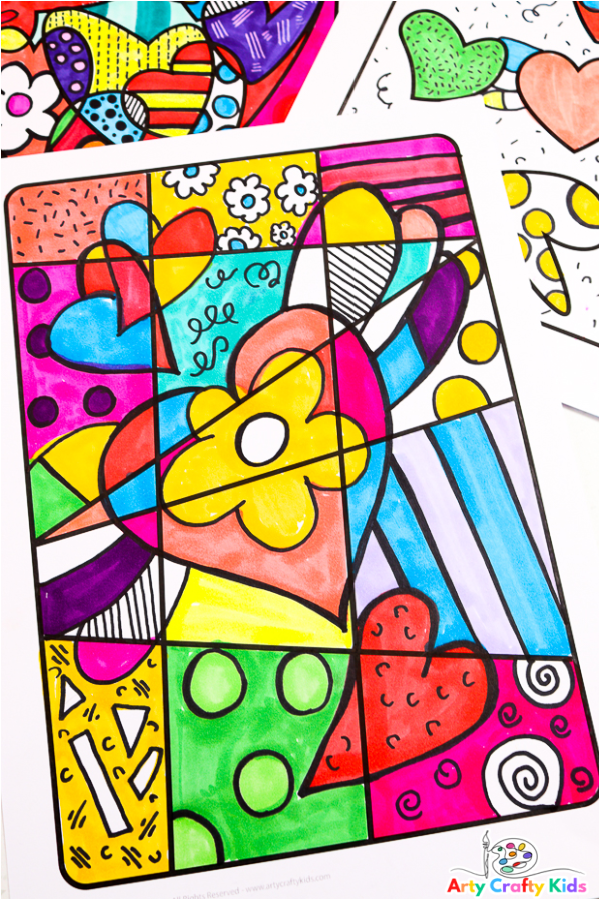 oin the Happiness Art Movement with our Romero Britto inspired Heart Art with printable Drawing Prompts! 

With a choice of 4 different heart art drawing prompts, children can have a go at creating their very own Romero Britto inspired art. 

This is a great art project for kids, which concentrates on pattern creation and high-contrast, energetic and playful colors to create joyful art.