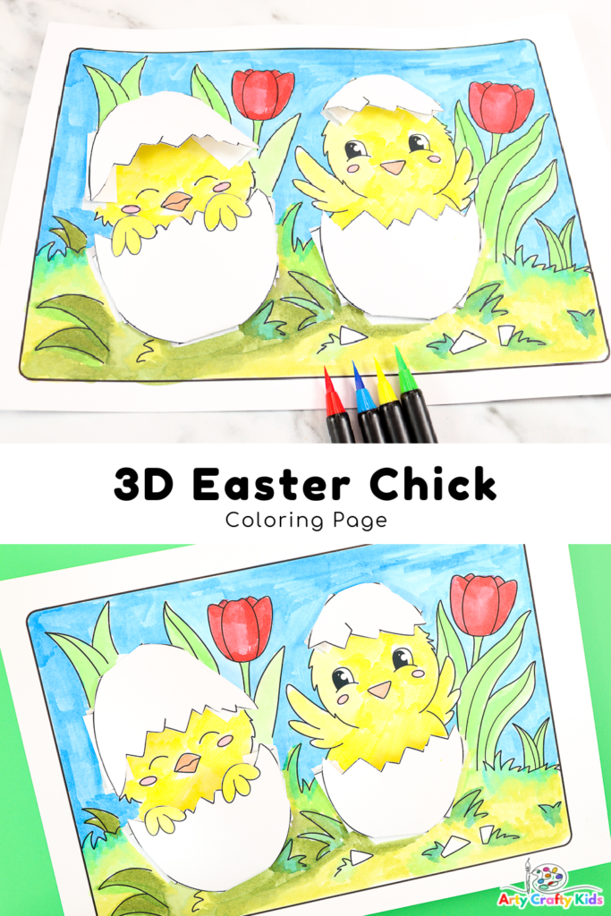 Say Hello to Spring with this 3D Chick Coloring Page Craft - A lovely coloring page and chick craft for kids to enjoy this Easter and Spring.