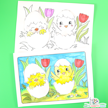 Say Hello to Spring with this 3D Chick Coloring Page Craft - A lovely coloring page and chick craft for kids to enjoy this Easter and Spring.