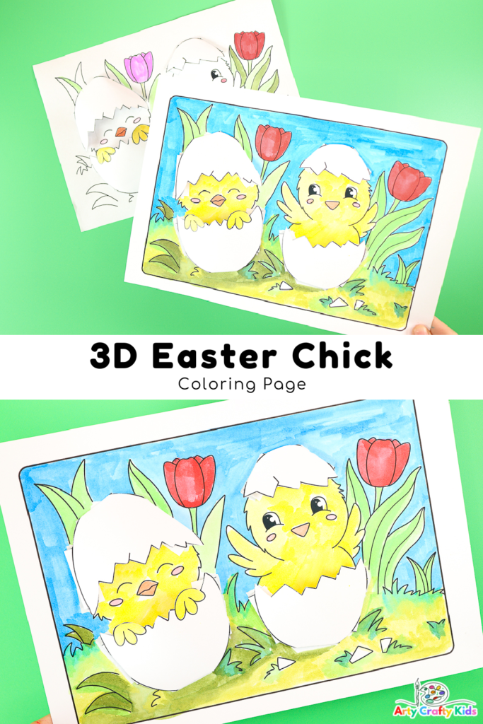 Say Hello to Spring with this 3D Chick Coloring Page Craft - A lovely coloring page and chick craft for kids to enjoy this Easter and Spring.