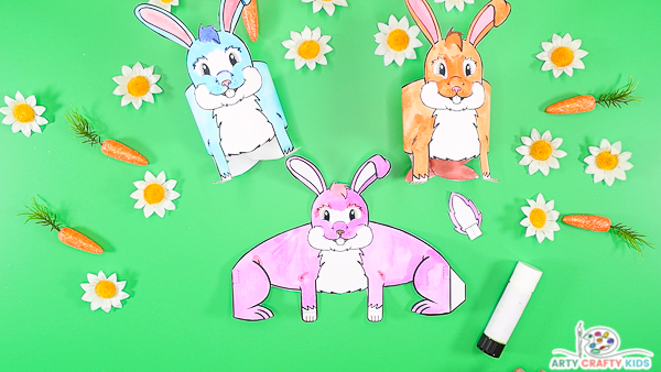 Imagine featuring two 3D Bunnies and a colored (pink), unmade bunny template.