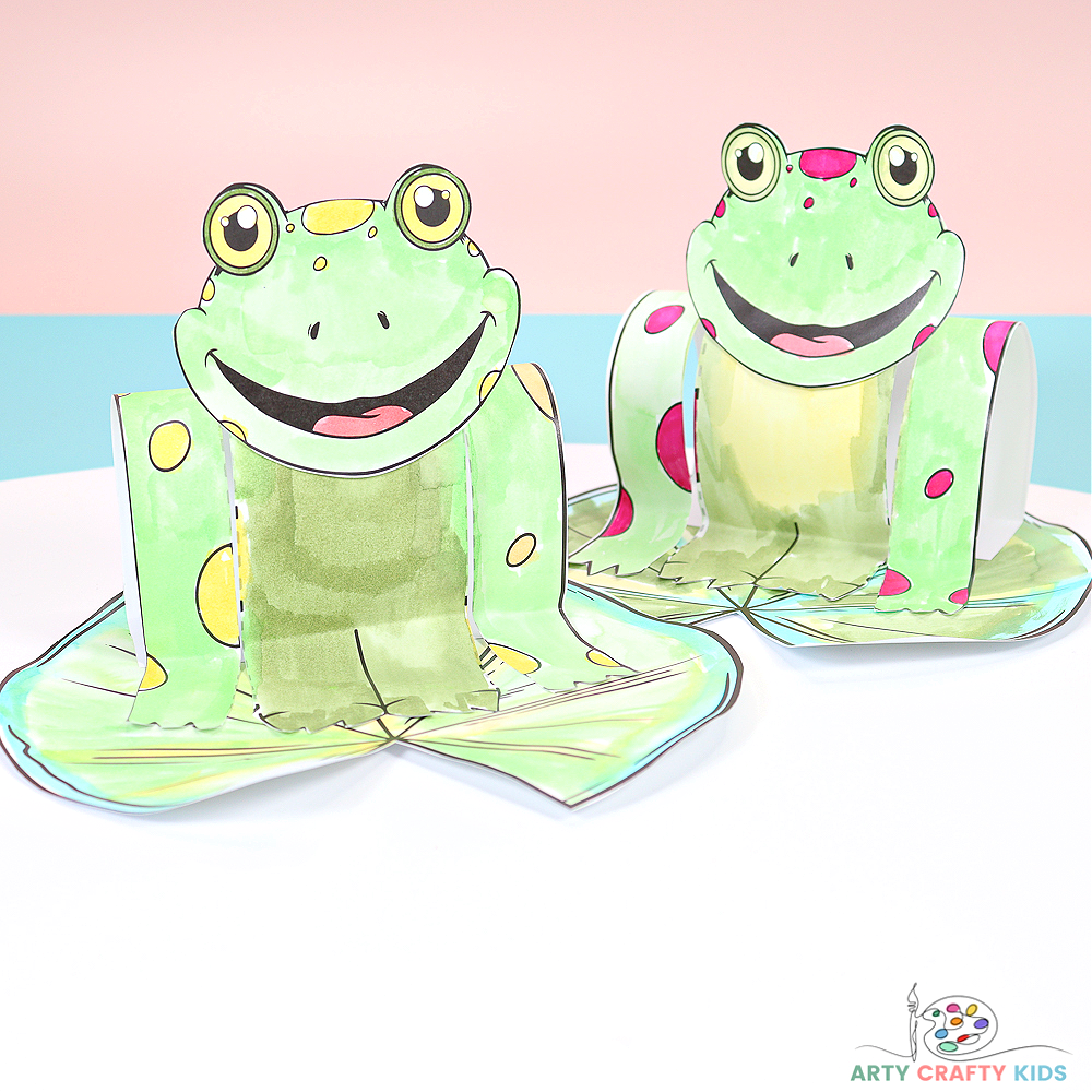 Hop into Spring topic with a 3D Printable Frog Craft - A lovely frog on a lily pad craft for kids to color and make!