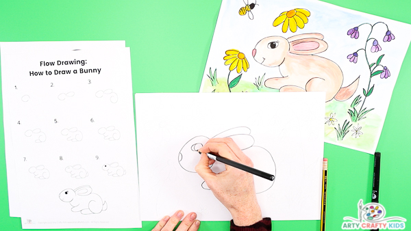 Step 7: Draw the Bunny Rabbit's Nose, Eye and Tail