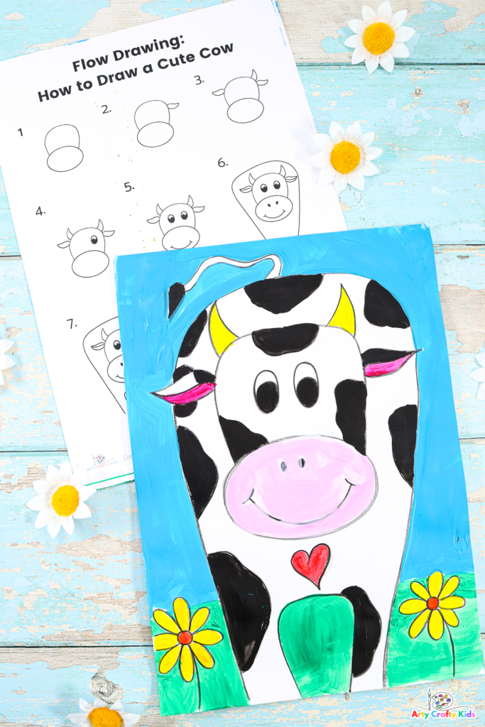 Learn how to draw a cute and friendly looking cow with our How to Draw a Cow tutorial; complete with a printable step-by-step guide to help your kids' master the process!
With its big beautiful eyes, a cartoon-like appearance and an ultra adorable face, this cow drawing is not only easy for kids and beginners to draw, it's appealing too!