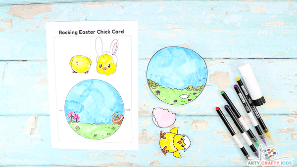 Cut out the chick elements and card from the template.