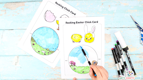 Color in the Easter chick printable template