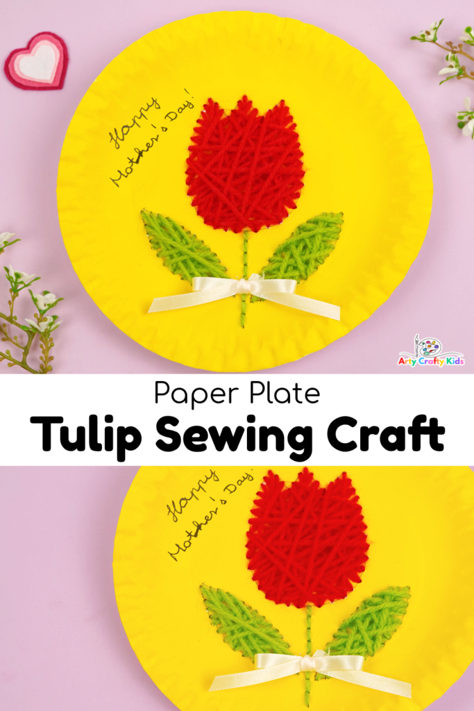 A lovely Spring craft for Mother's Day! This paper plate tulip sewing craft is fun and easy for kids of all ages to make.
