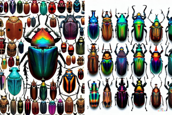 Image featuring multiple beetles of different colors to inspire Arty Crafty Kids to use different color combinations in their design and coloring of their beetle
