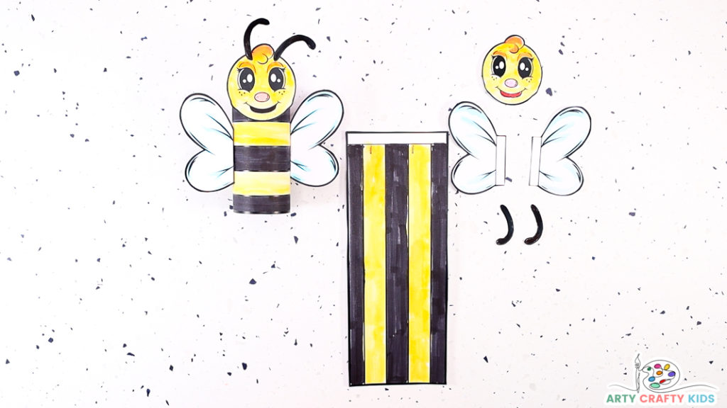 Image featuring all the pieces to make a bee colored and cut out.