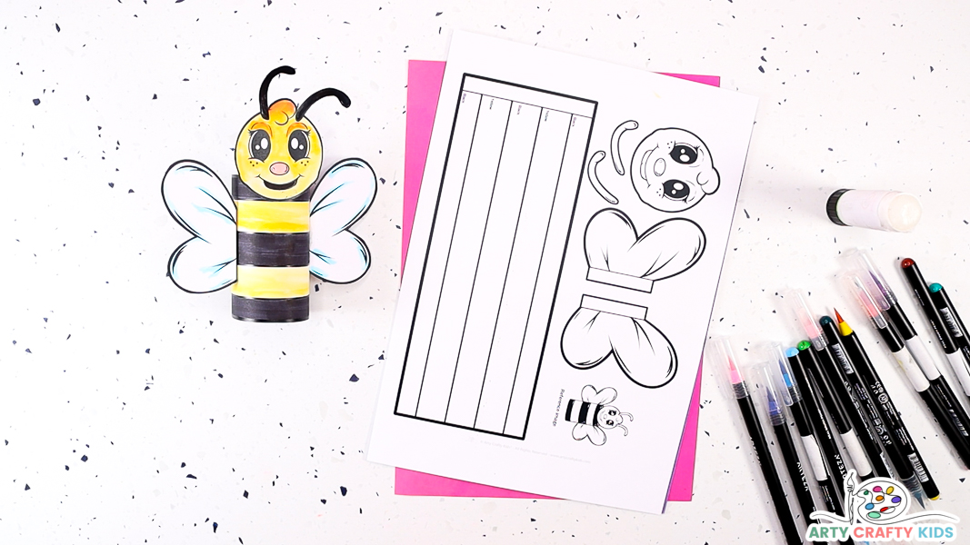 Image featuring the template to make the 3D Paper Bee Craft
