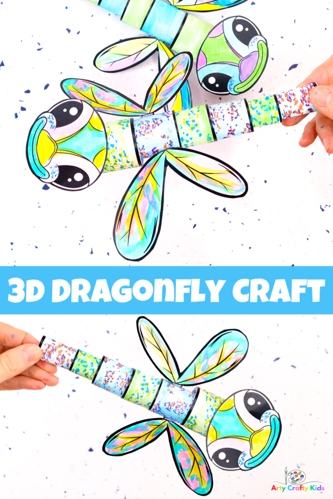Looking for a fun and engaging bug craft? Play with shapes to make a stunning 3D Paper dragonfly Craft with the kids. A fun and easy craft for kids!