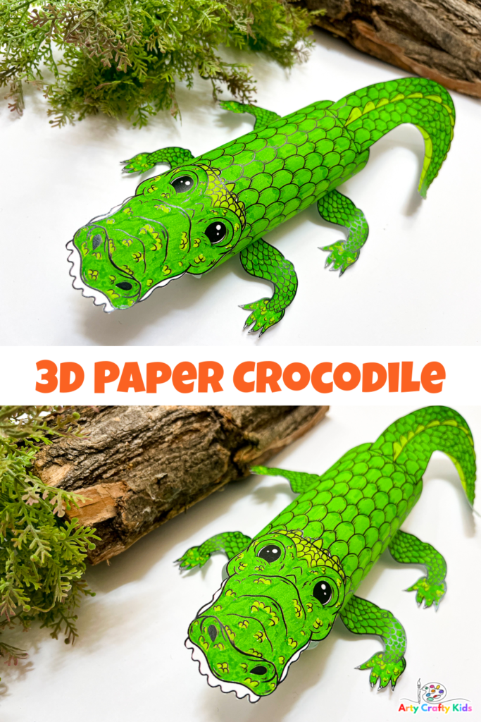 Vibrantly colored printable 3D Paper Crocodile Craft for kids, showcasing fine motor skills, creativity, and fun! 

A Paper Roll Craft with a difference!