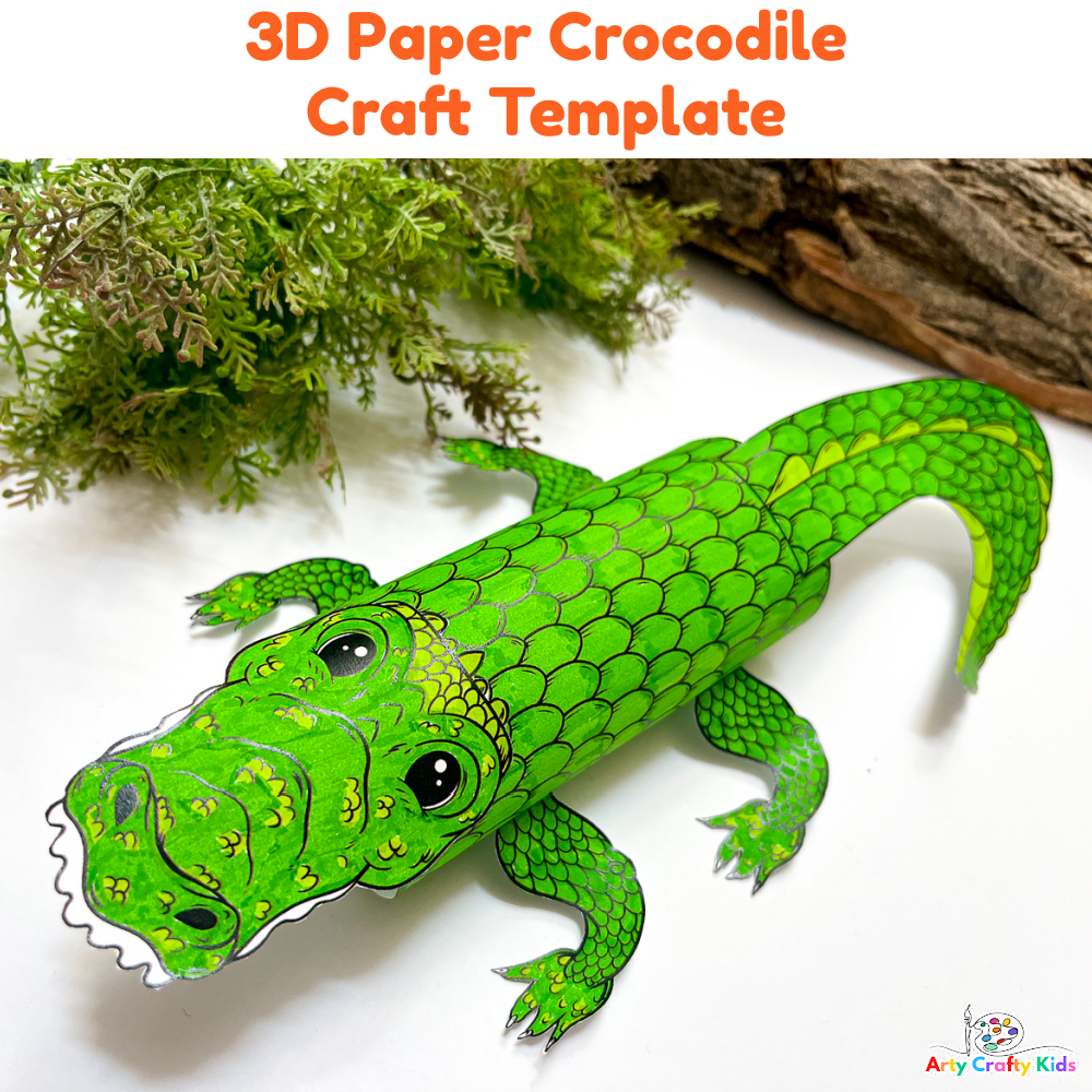 3D Paper Crocodile Craft Template