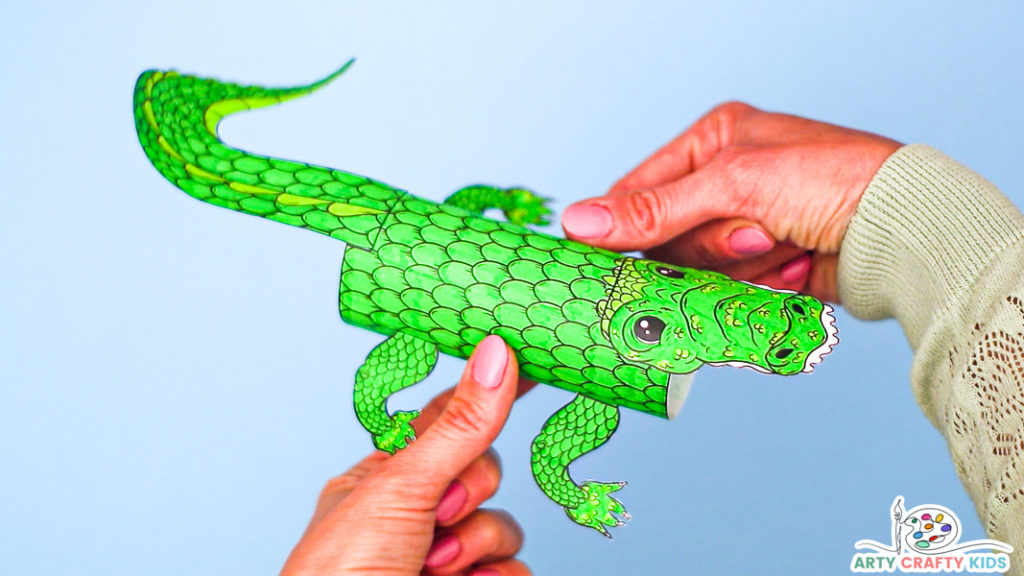Vibrantly colored 3D Paper Crocodile Craft, showcasing fine motor skills, creativity, and fun!"